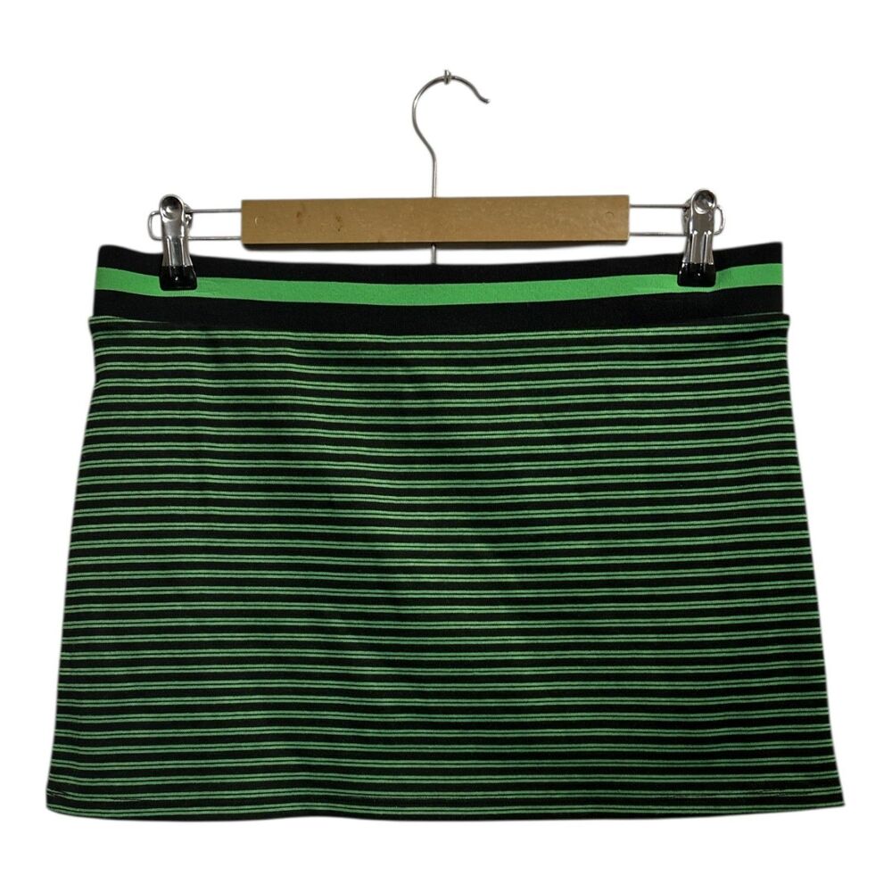 115 Future Collective Green Black Striped Mini Skirt Size M Length Bodycon